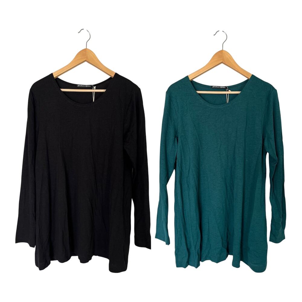 Gudrun Sjoden Tops Lot of 2 Women's Size M Lyocell Wool Black Teal Long Sleeves